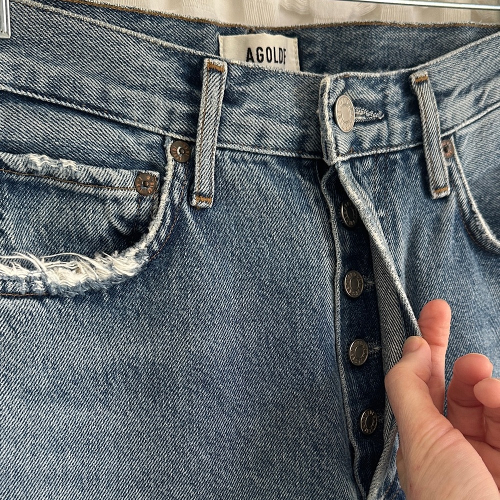 Agolde Denim Straight Leg High Waisted Distressed Jeans 25 Organic Cotton - Picture 9 of 17